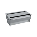 Customisable flush-mounted in the desk kit with dual opening cover and brushes, 4 German socket outlets and 8 empty elements aluminium Simon 400