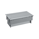 Complete flush-mounted in the desk kit with dual opening cover, metal fin, 8 German socket outlets and plate for 8 RJ45 connectors aluminium Simon 400