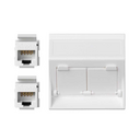 Angled voice and data plate with dust cover for 1 element with 2 RJ45 category 6 UTP white Simon 500 Cima