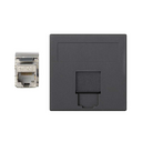 Flat voice and data plate with dust cover for 1 element with 1 RJ45 category 6 FTP graphite Simon 500 Cima