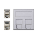 Plaque plate voix et données avec cache anti-poussière pour 1 élément avec 2 connecteurs RJ45 catégorie 6 FTP aluminium Simon 500