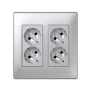 Surface mount or flush-mount wall box kit for 2 double elements with 2 double socket outlets aluminium Simon 500 Cima