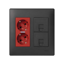 Surface mount or flush-mount wall box kit for 2 double elements with 1 dual UPS and 2 plates for 1 RJ45 graphite Simon 500 Cima