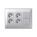 Surface mount or flush-mount wall box kit for 3 double elements with 2 double sockets and 2 plates 1 RJ45 aluminium Simon 500 Cima