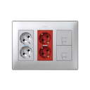 Surface mount/flush-mount wall box kit for 3 double elements with 1 double socket, 1 dual UPS and 2 RJ45 plates aluminium Simon 500 Cima