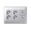Surface mount or flush-mount wall box kit 3 double elements with 2 double sockets and 2 plates 1RJ45 UTP 6 aluminium Simon 500 Cima