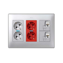 Surface mount/flush-mount wall box kit 3 double elements with 1 double socket, 1 dual UPS, 2 plates RJ45 6 UTP aluminium Simon 500 Cima