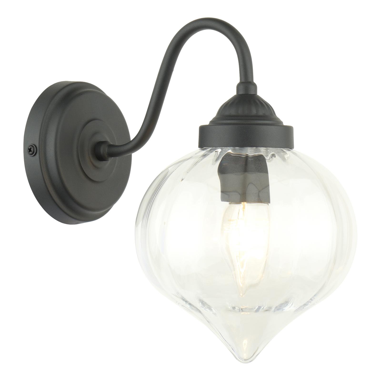 Laura Ashley Whitham Outdoor Wall Light In Matt Black With Ribbed Glass IP44 LA3756721-Q
