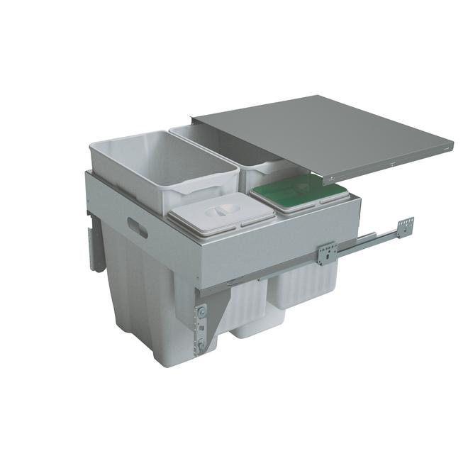 Pull-Out Waste Bin With Metal Lid, 2 x 35 & 2 x 7.5L Bins