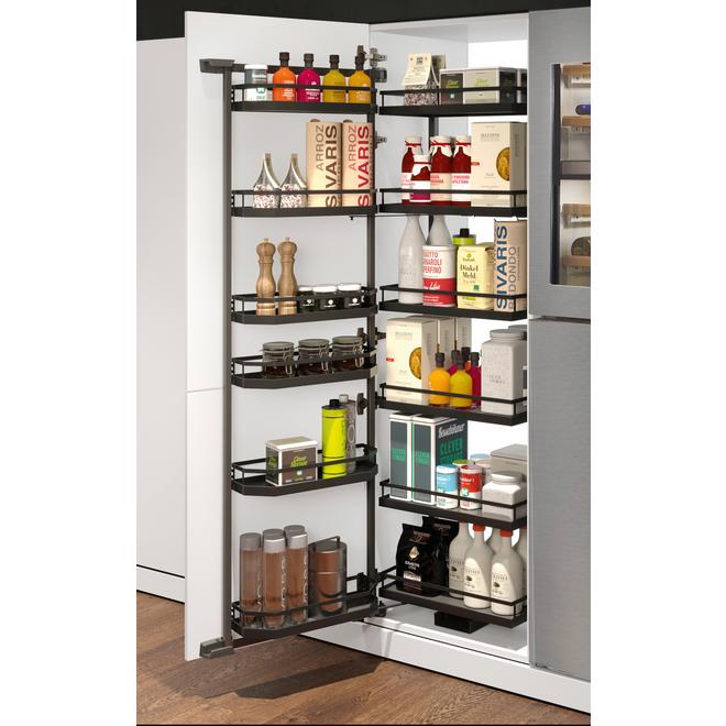 Style Anthracite, tandem larder unit with anti-slip trays and soft-close, 500mm wide, 1700mm high
