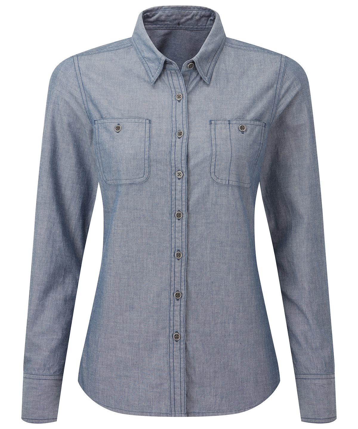 Womens Chambray Shirt, Organic And Fairtrade Certified Indigo Denim Size 2XLarge