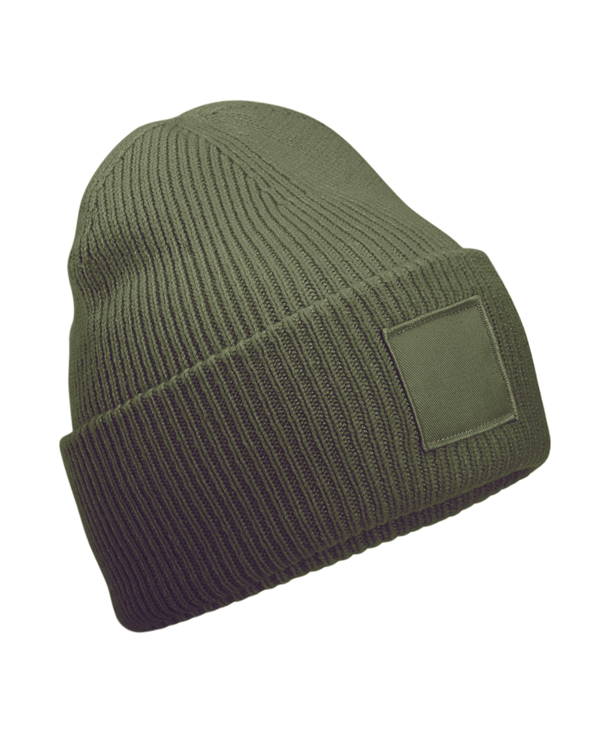 Beechfield Deep-cuffed Tonal Patch Beanie B336R in Olive Green