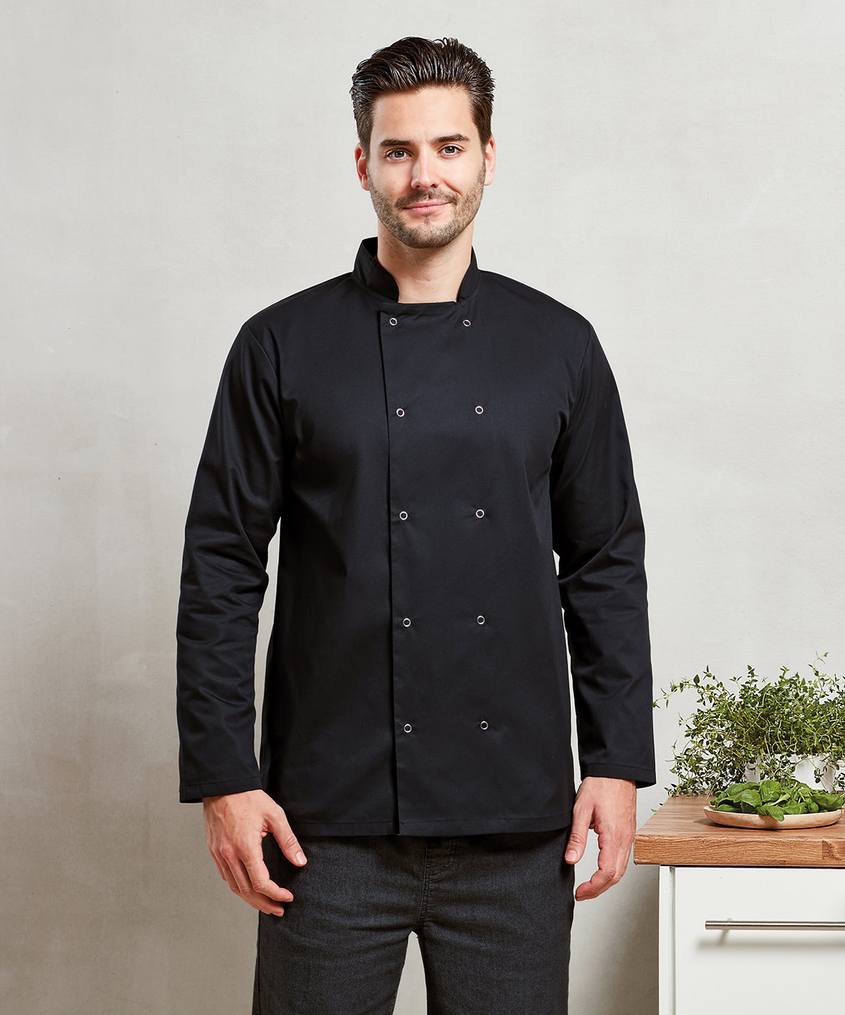 Picture of Studded front long sleeve chef's jacket