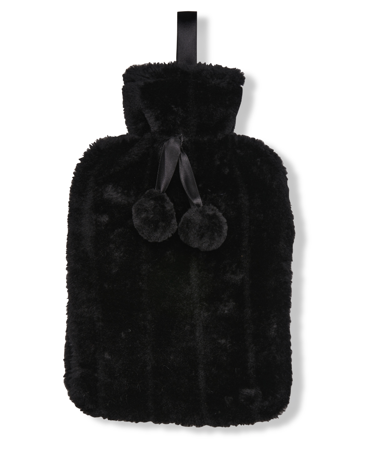 Luxury Classic Faux Fur Hot Water Bottle And Cover Black Size 2Large
