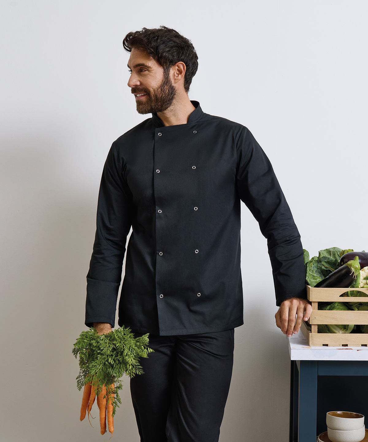 Studded front long sleeve chef’s jacket Studded front long sleeve chef’s jacket