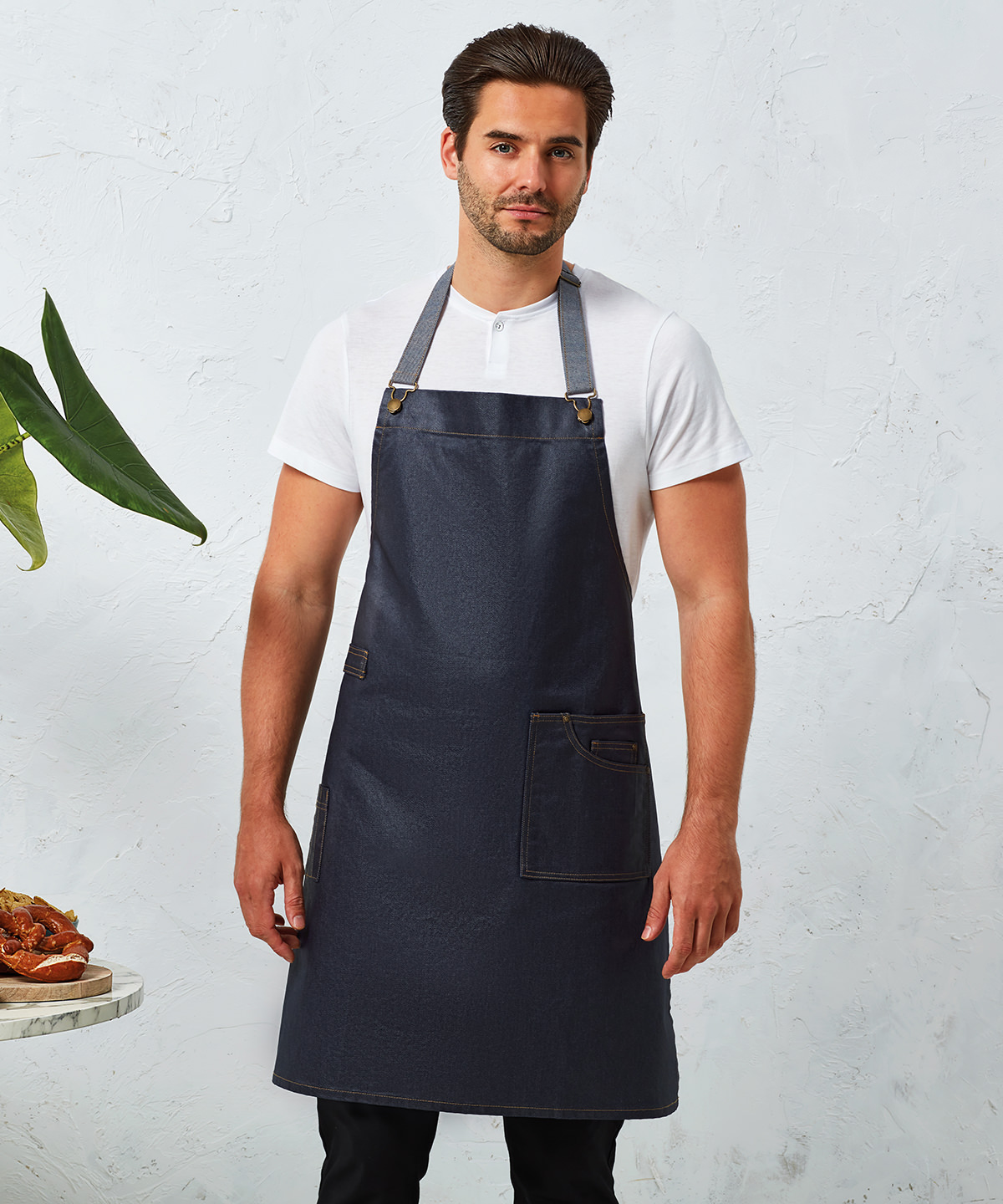 Picture of District waxed-look denim bib apron