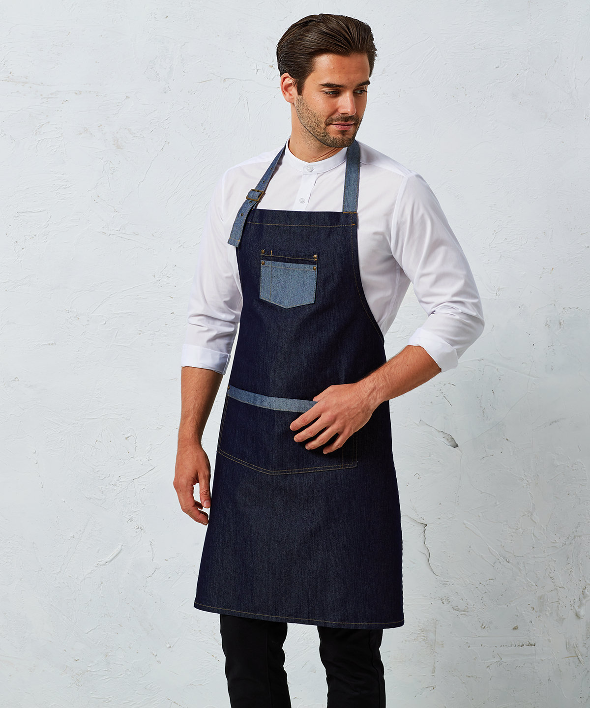 Picture of Domain contrast denim bib apron