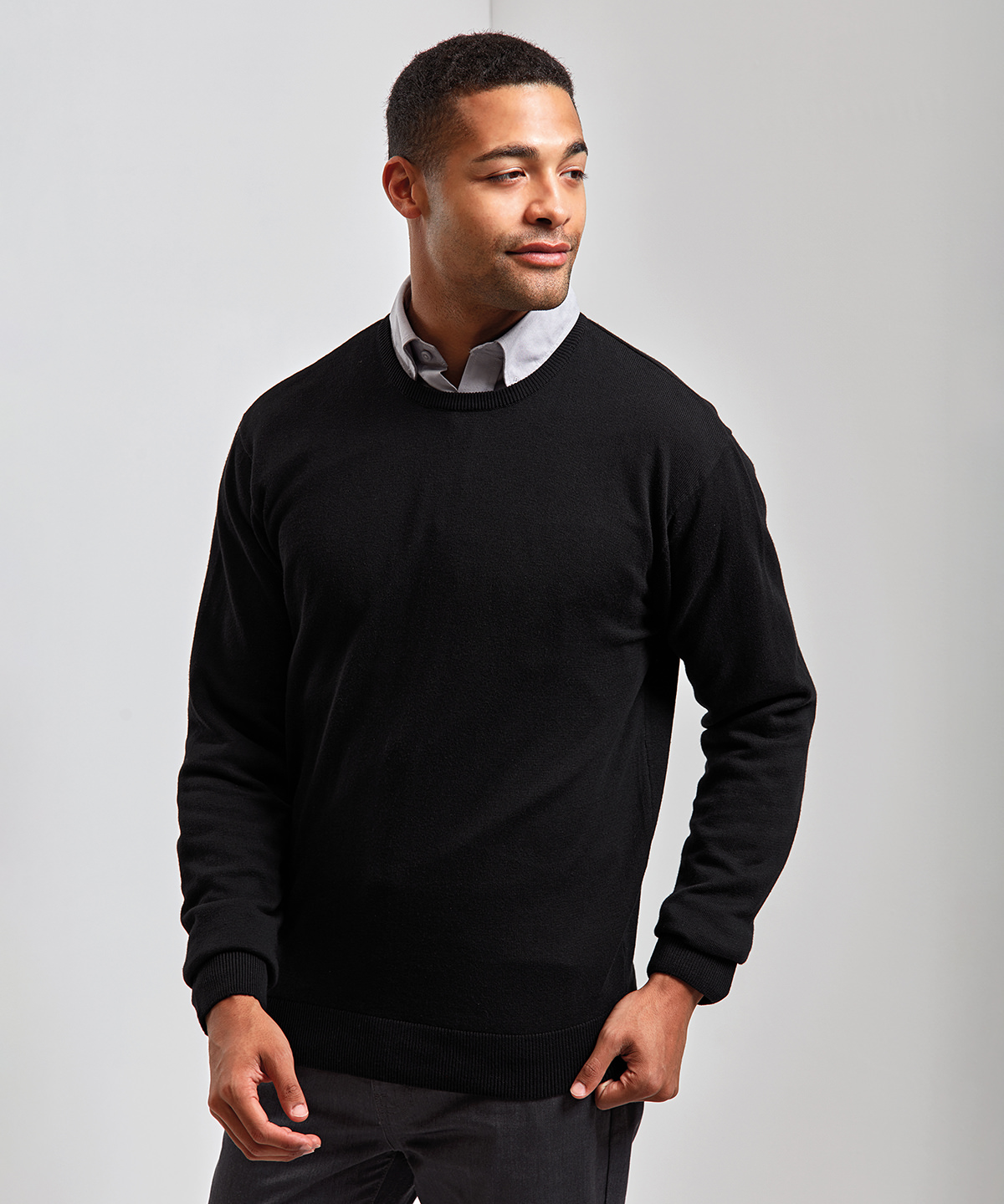 Picture of Crew neck cotton-rich knitted sweater