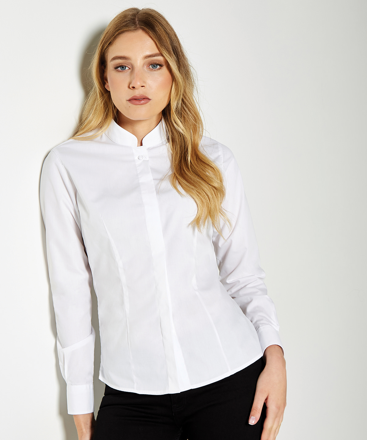 Picture of Women's mandarin collar shirt long-sleeved (tailored fit)