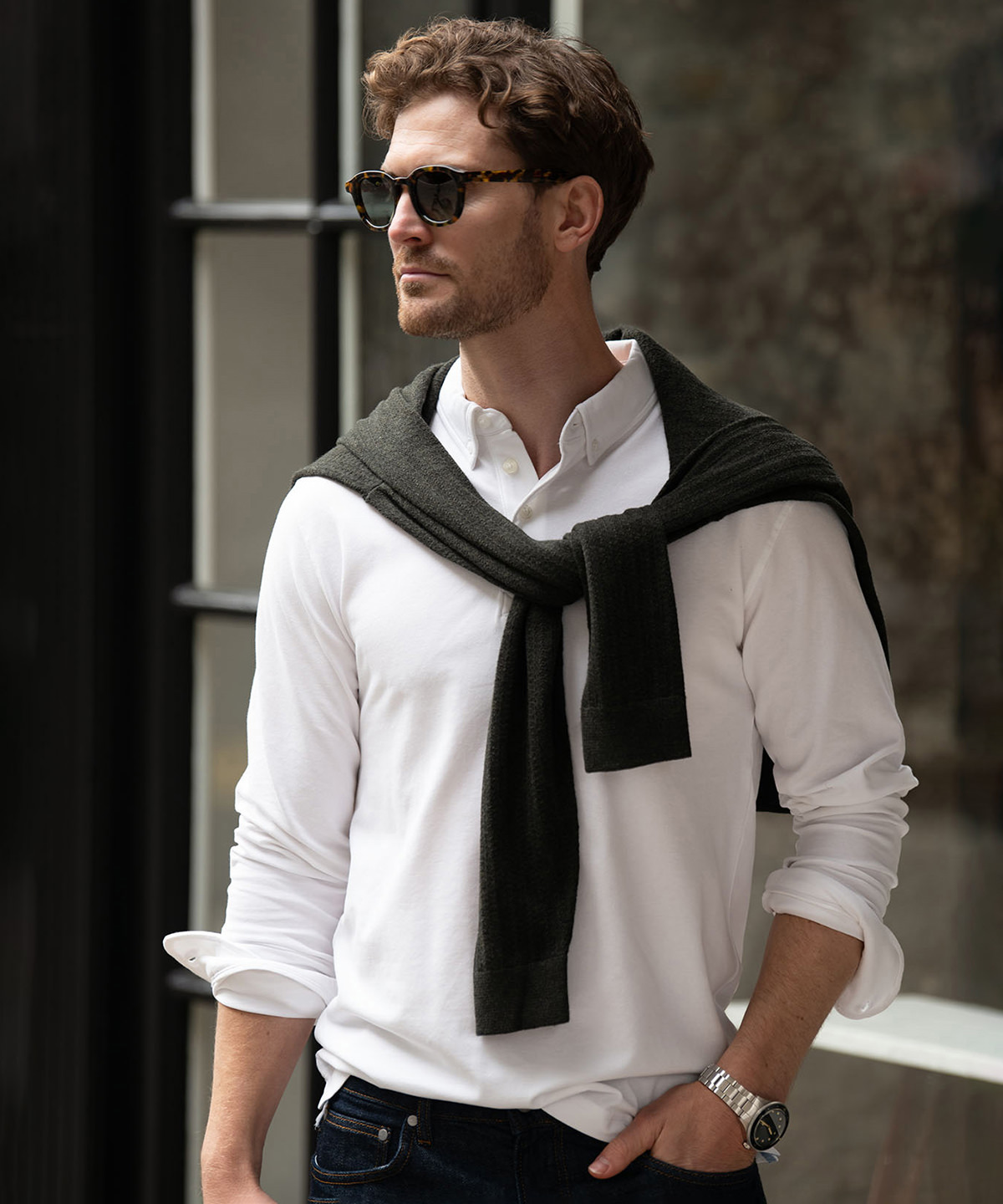 Carlington – deluxe long sleeve polo-Nimbus