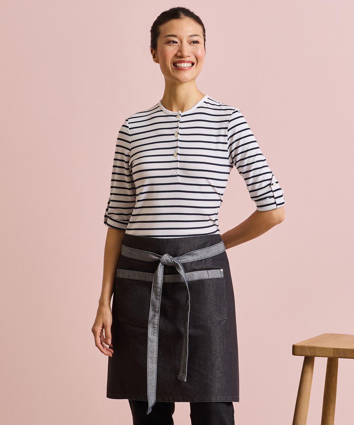 Domain contrast denim waist apron Domain contrast denim waist apron