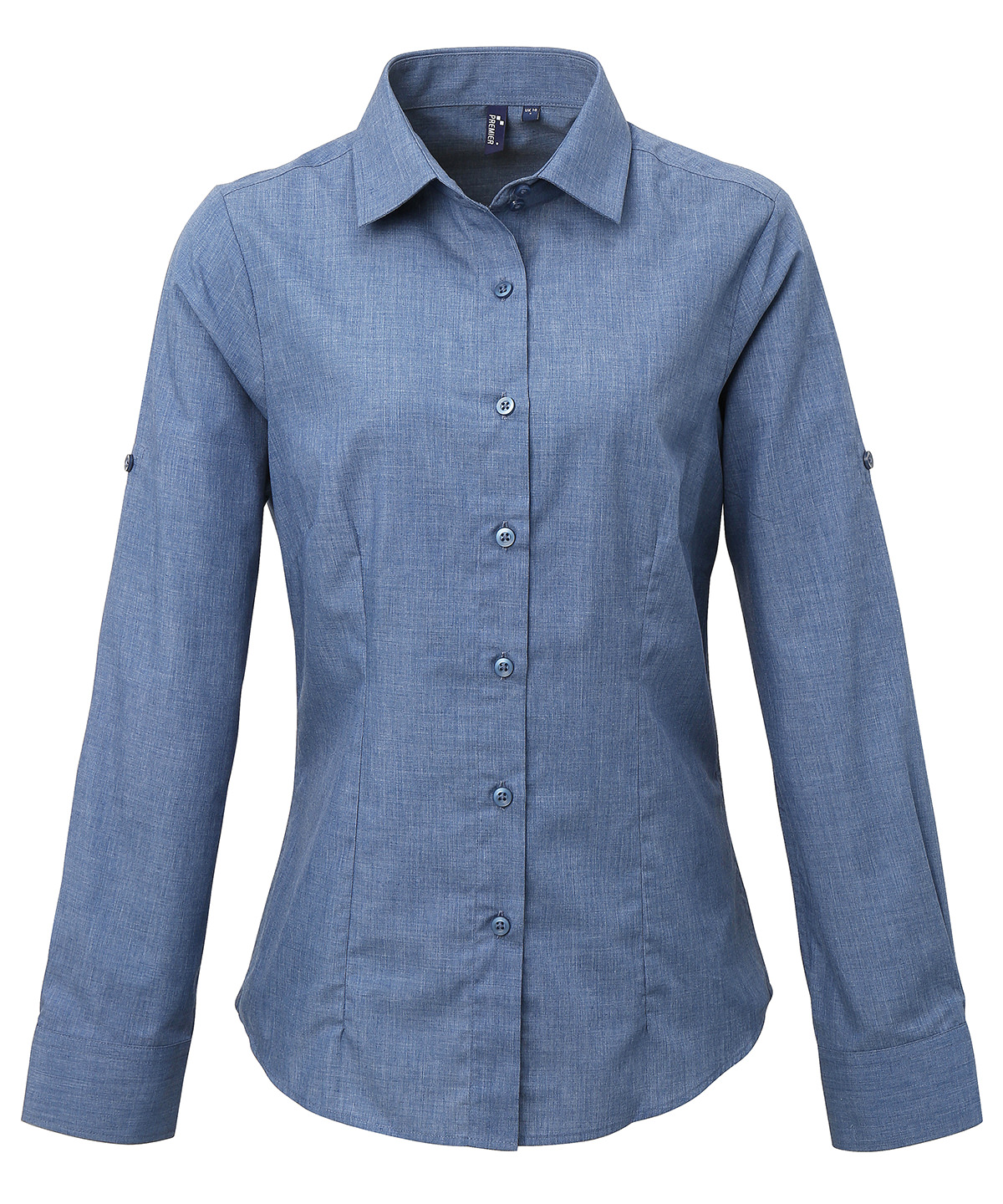 Womens Poplin Cross-Dye Roll Sleeve Shirt Indigo Denim Size XLarge