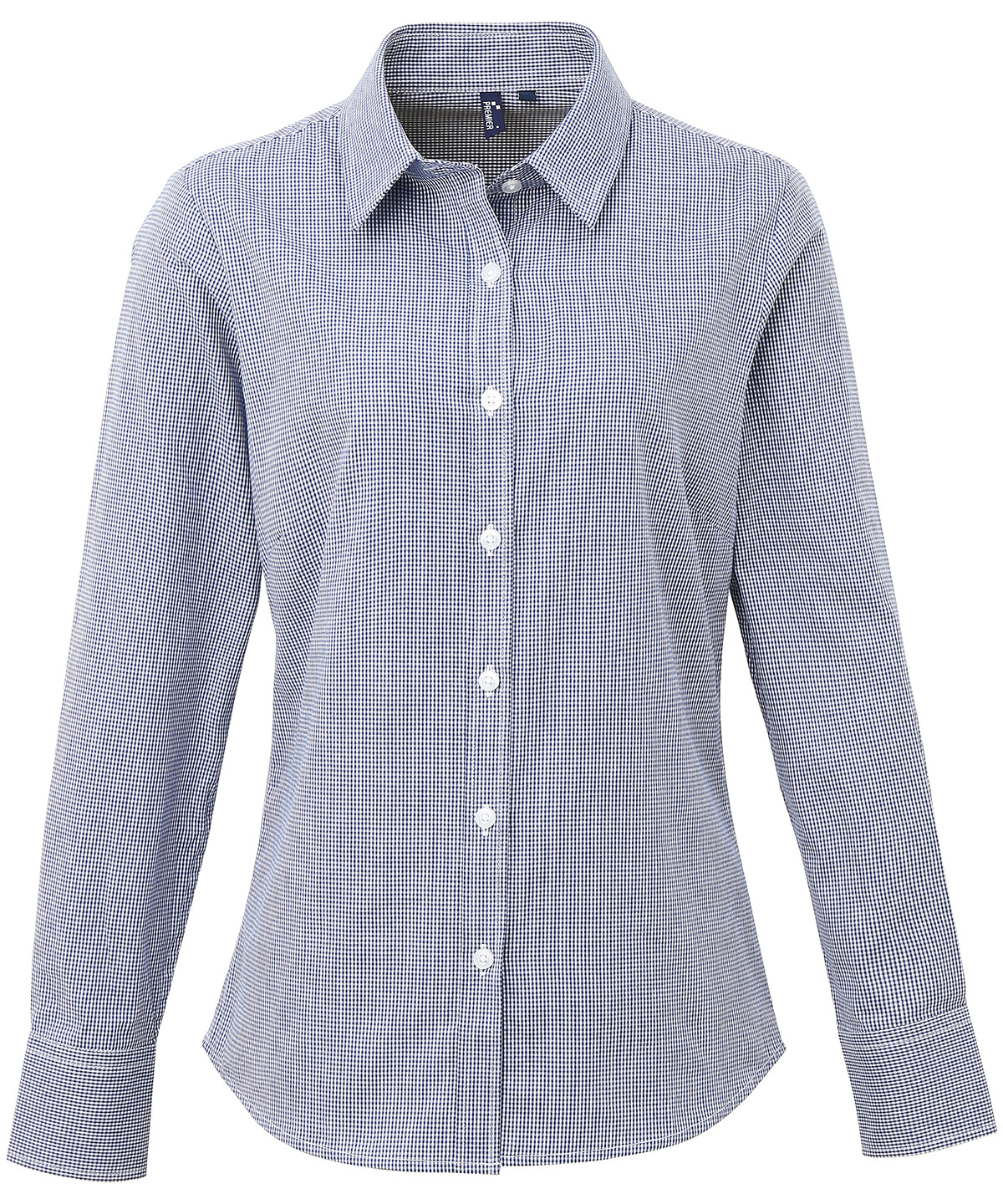 Womens Microcheck (Gingham) Long Sleeve Cotton Shirt Navy/White Size 2XLarge