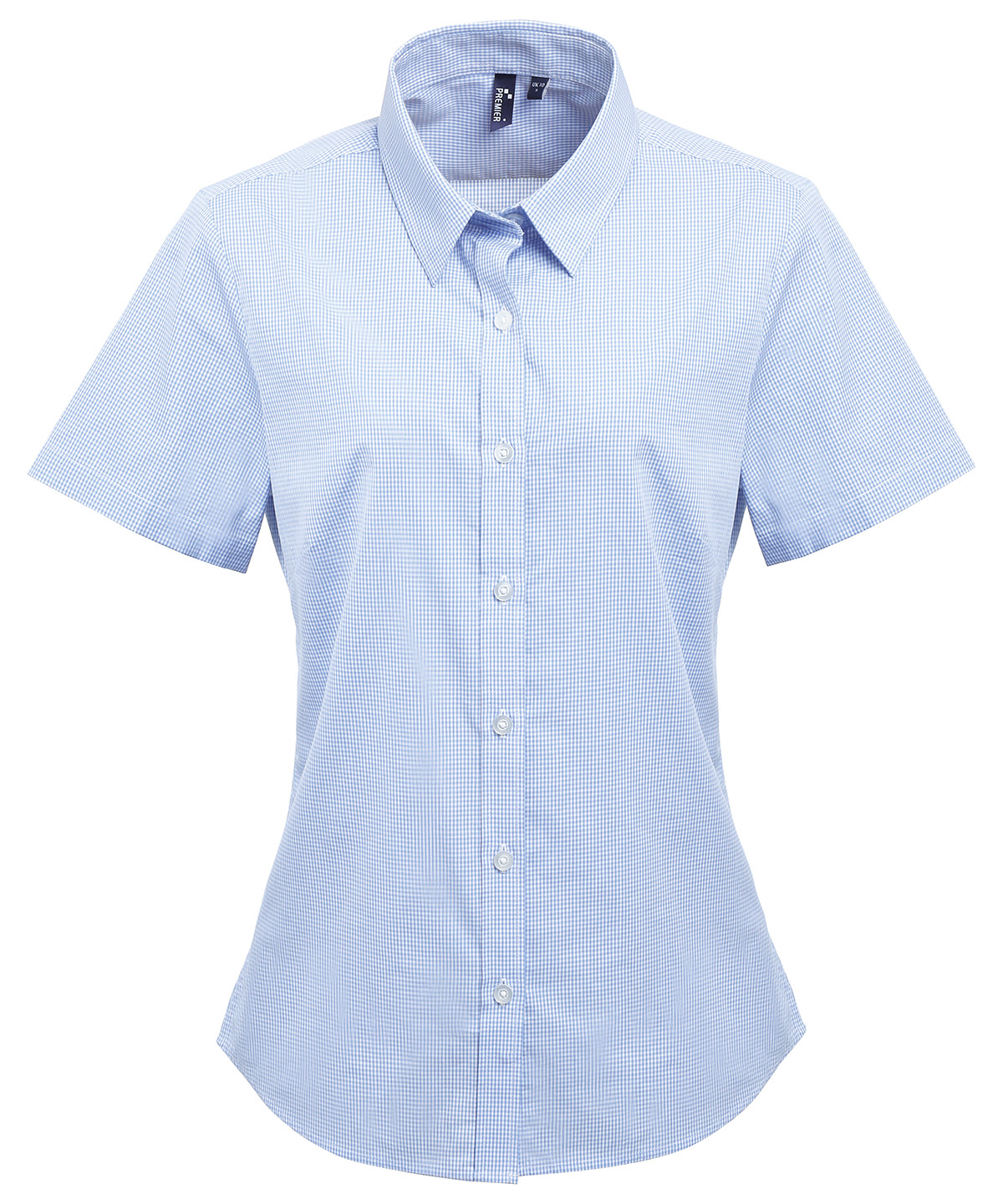 Womens Microcheck (Gingham) Short Sleeve Cotton Shirt Light Blue/White Size 2XLarge