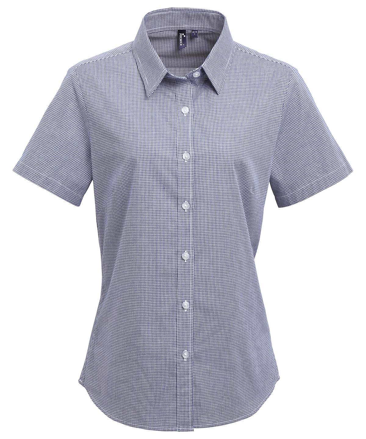 Womens Microcheck (Gingham) Short Sleeve Cotton Shirt Navy/White Size Small