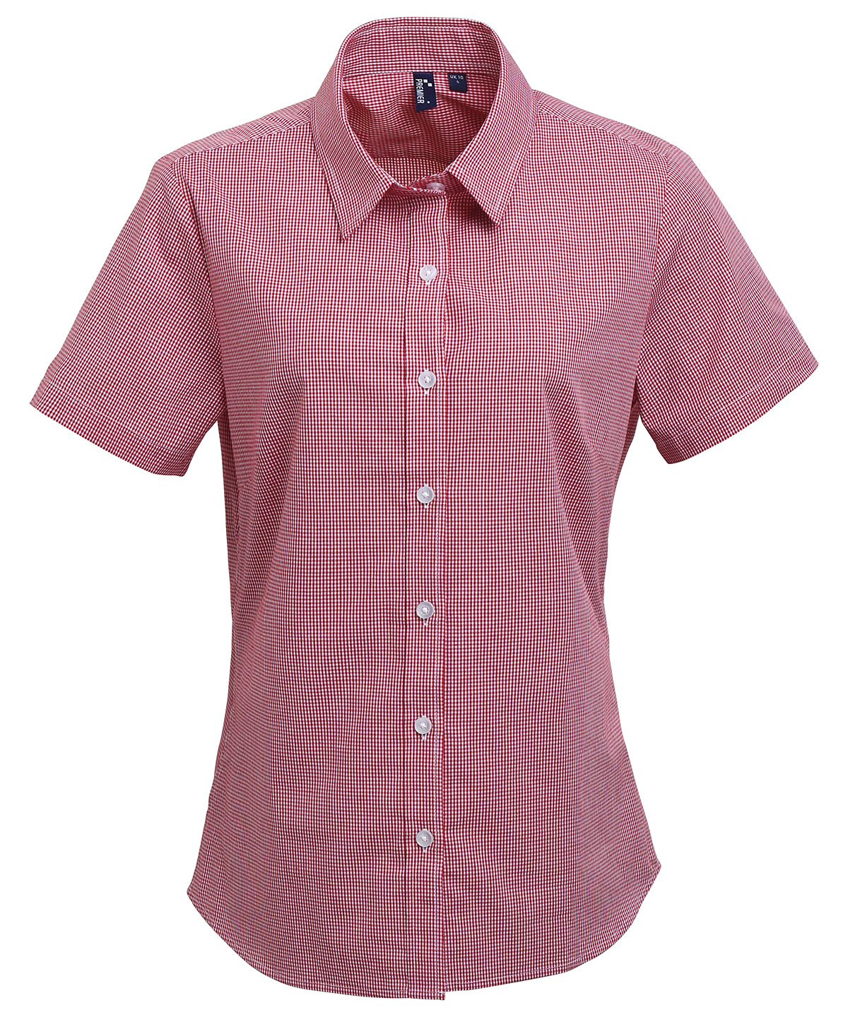 Womens Microcheck (Gingham) Short Sleeve Cotton Shirt Red/White Size 2XLarge