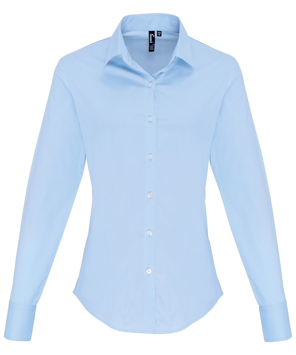 Womens Stretch Fit Cotton Poplin Long Sleeve Blouse Pale Blue Size 2XLarge