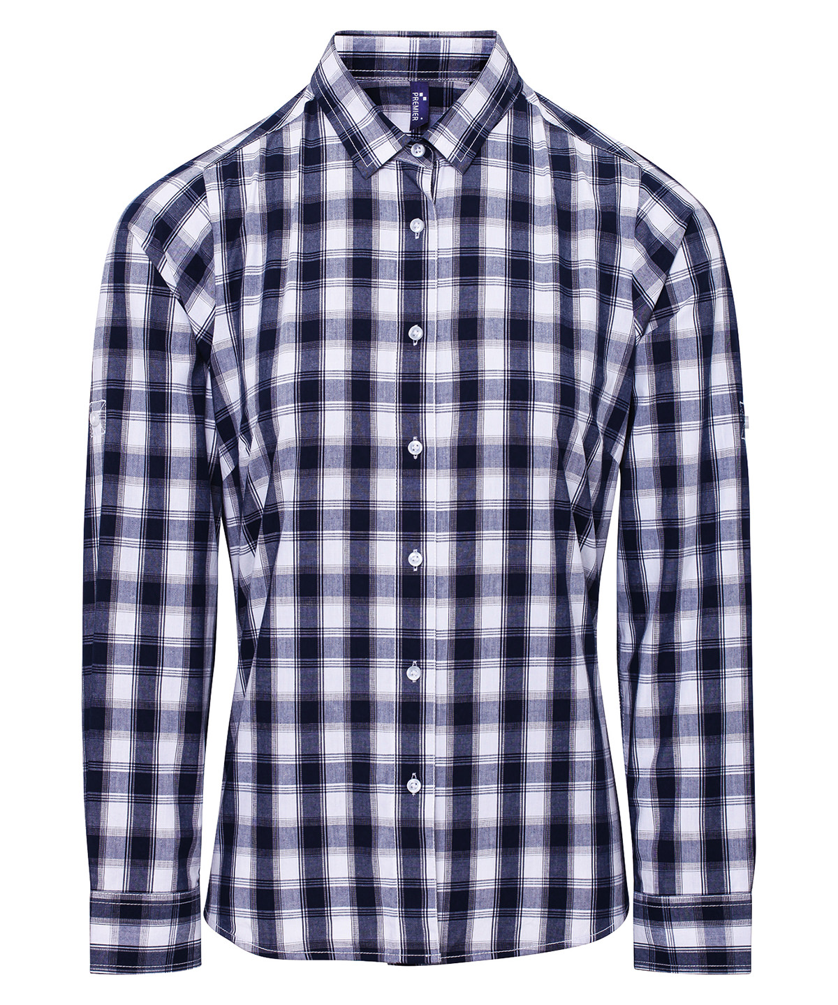 Womens Mulligan Check Cotton Long Sleeve Shirt White/Navy Size 2XLarge