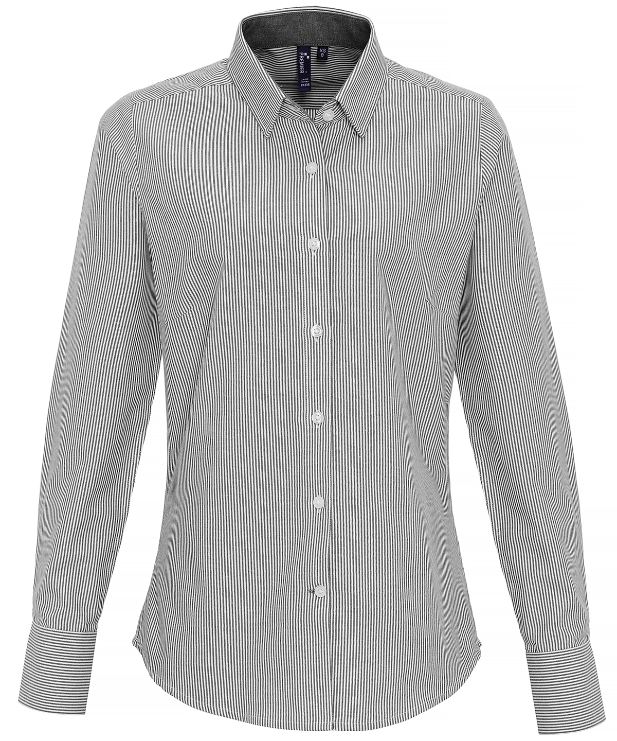 Womens Cotton-Rich Oxford Stripes Blouse White/Grey Size Small