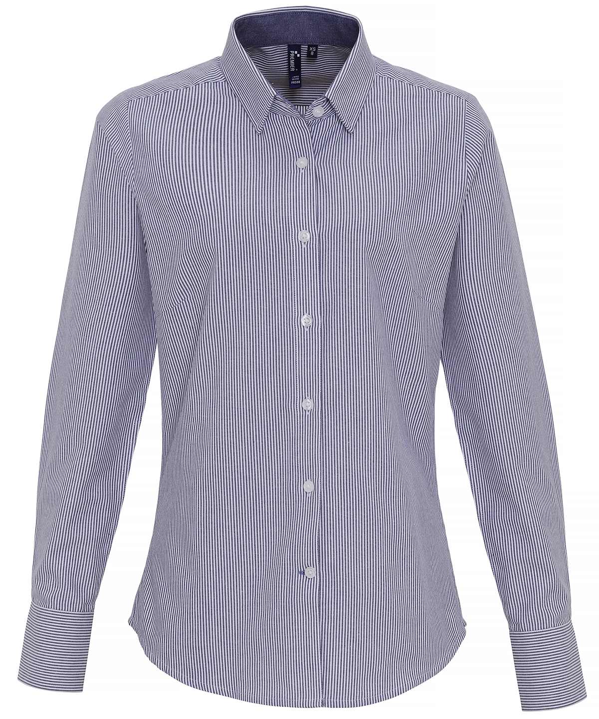 Womens Cotton-Rich Oxford Stripes Blouse White/Navy Size Small