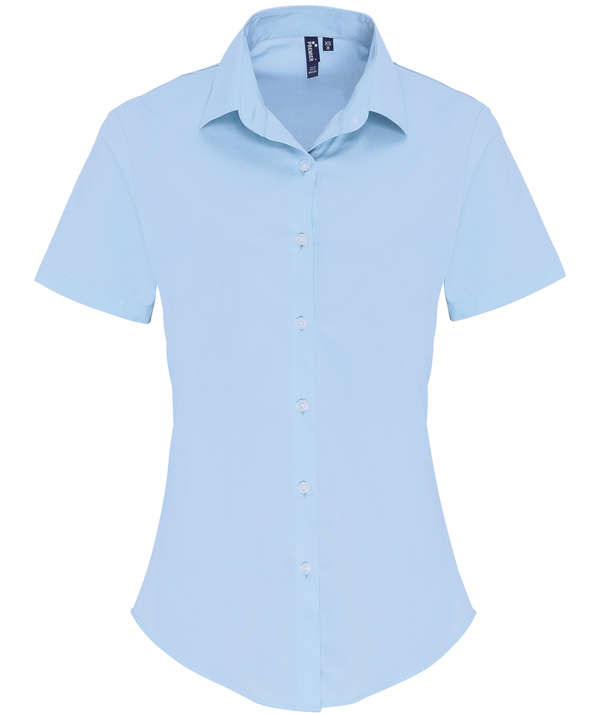 Womens Stretch Fit Cotton Poplin Short Sleeve Blouse Pale Blue Size Small