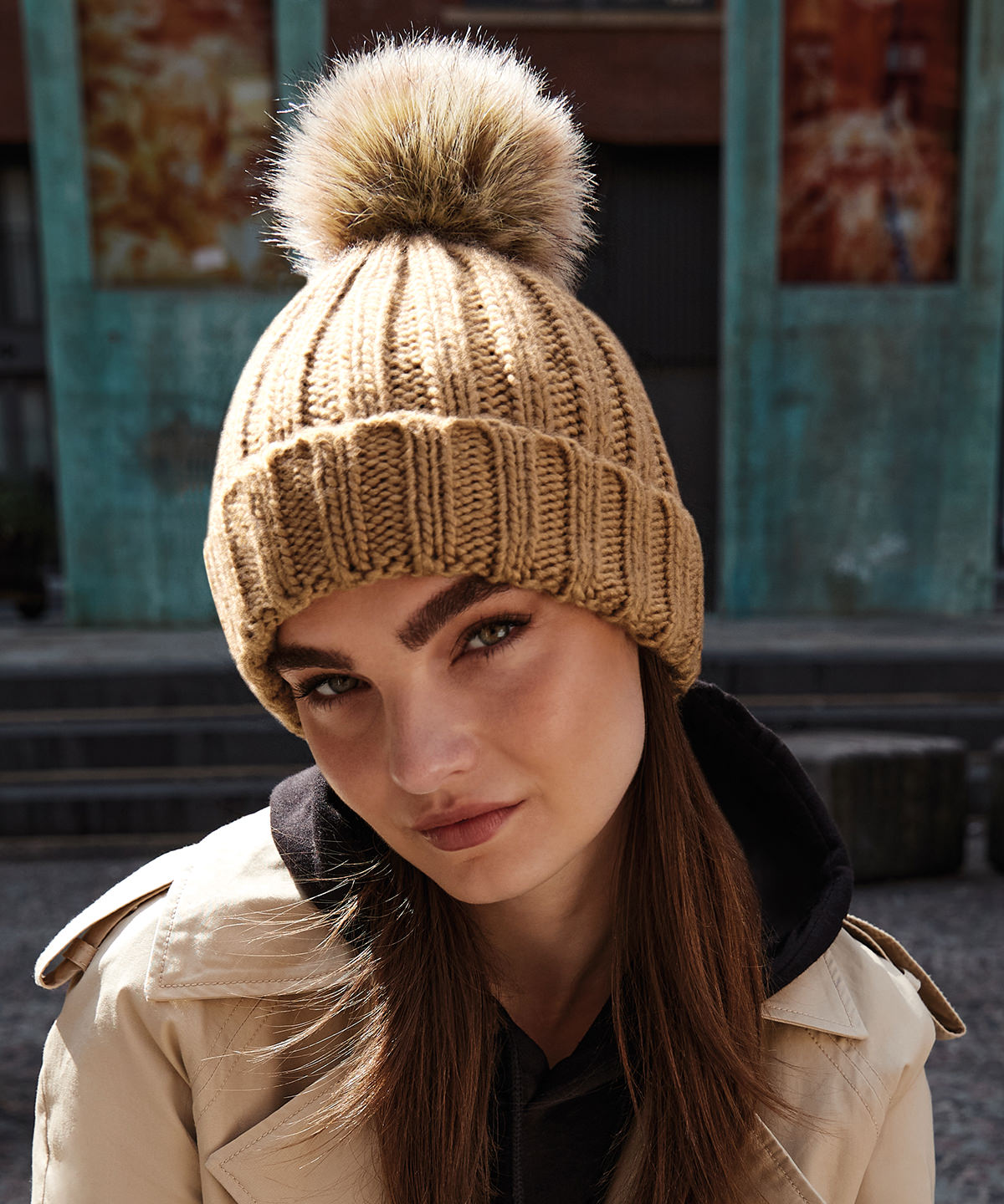 Picture of Fur pop pom chunky beanie