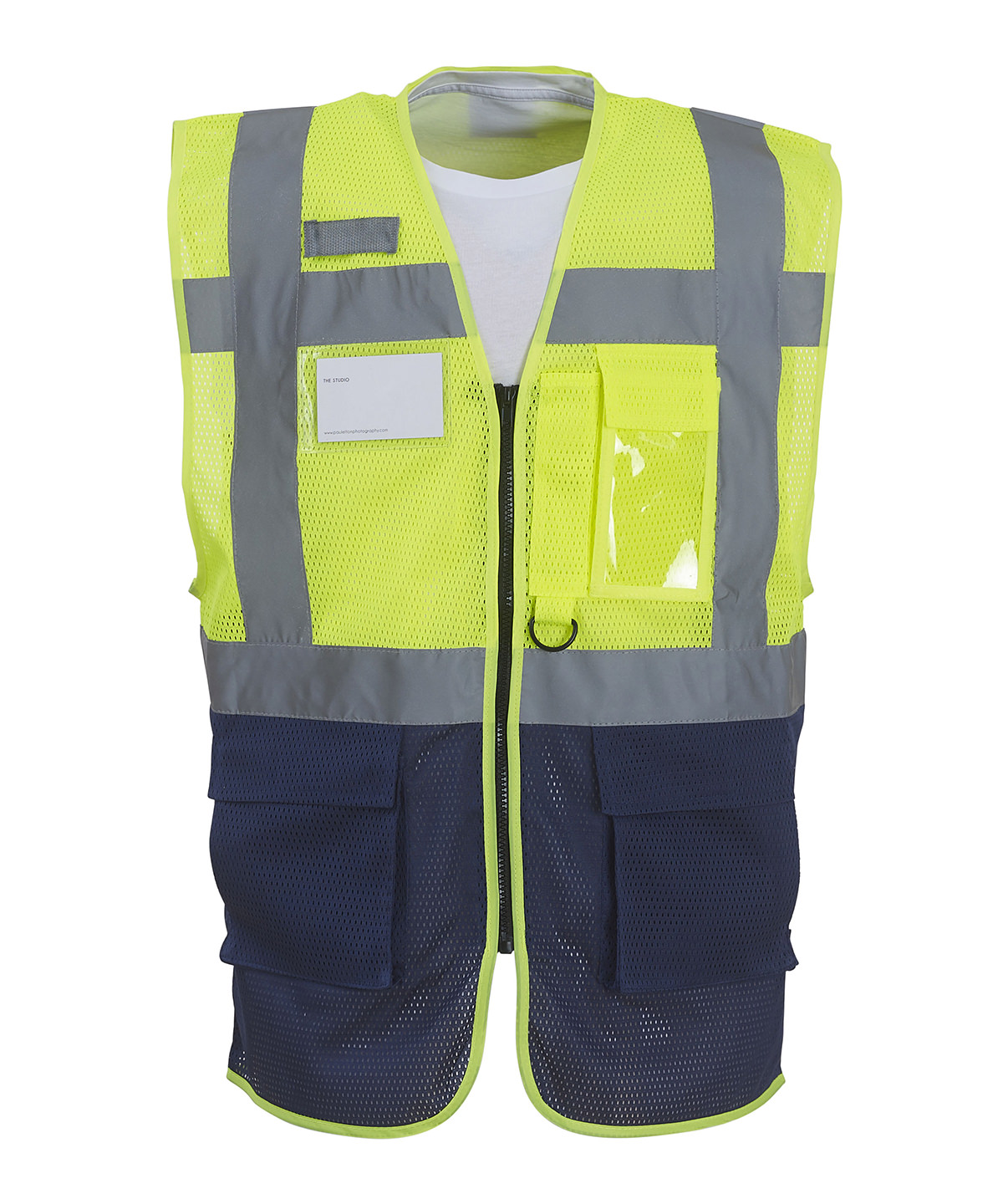 Hi-Vis Top Cool Open-Mesh Executive Waistcoat (Hvw820) Yellow/Navy Size 2XLarge