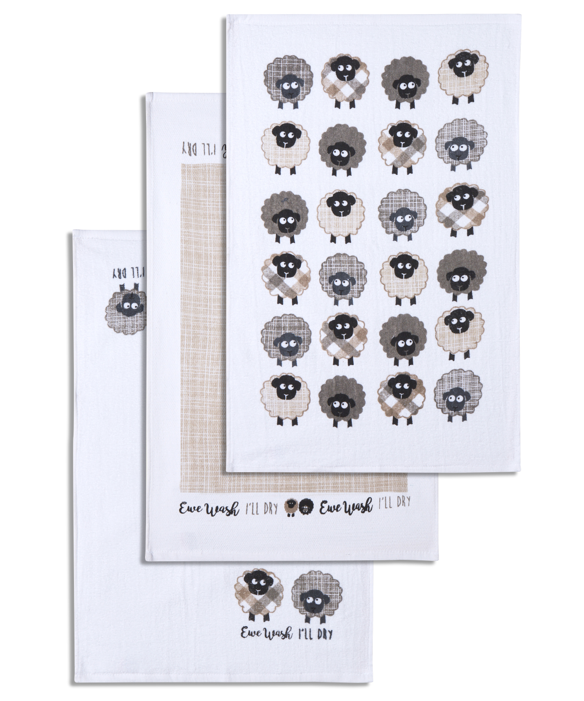 Ewe & Me Velour Tea Towels (3-Pack) White/Grey Size One Size