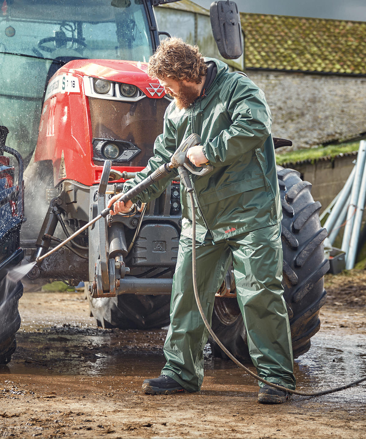 2-piece waterproof suit worn