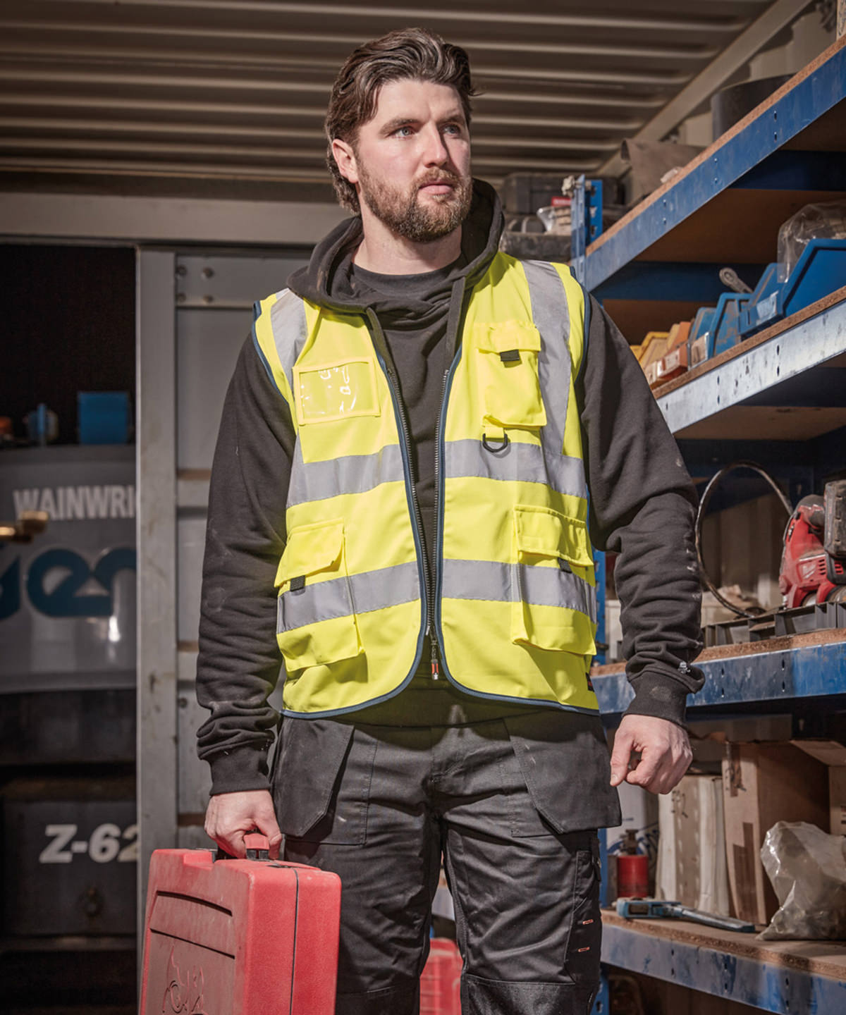 High-visibility technical vest worn
