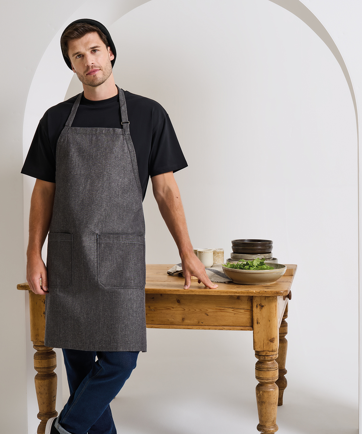Cotton denim bib apron, organic and Fairtrade certified Cotton denim bib apron, organic and Fairtrade certified