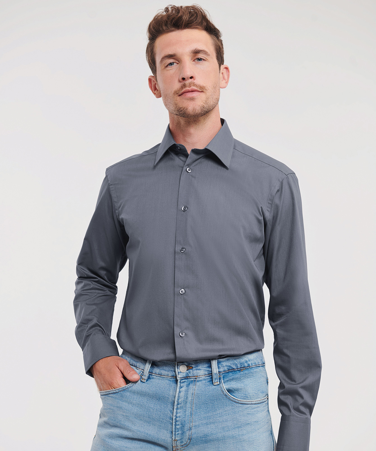 Picture of Long sleeve polycotton easycare fitted poplin shirt