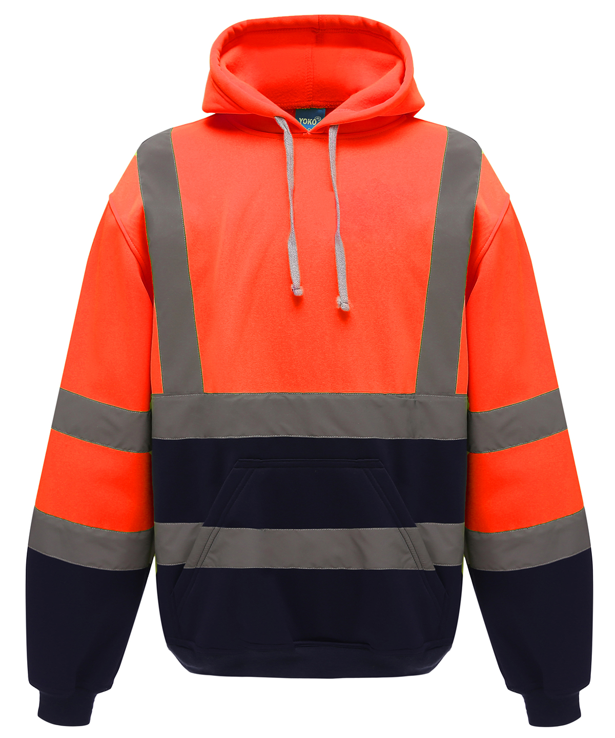 Hi-Vis Pull-Over Hoodie (Hvk05) Orange/Navy Size 2XLarge