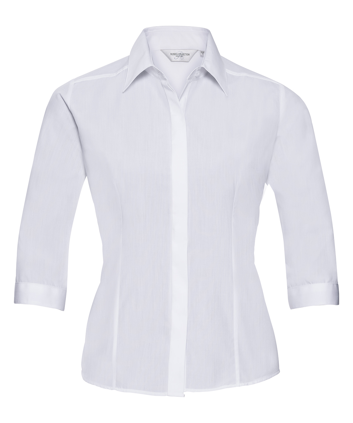 Womens ¾ Sleeve Polycotton Easycare Fitted Poplin Shirt White Size 2XLarge