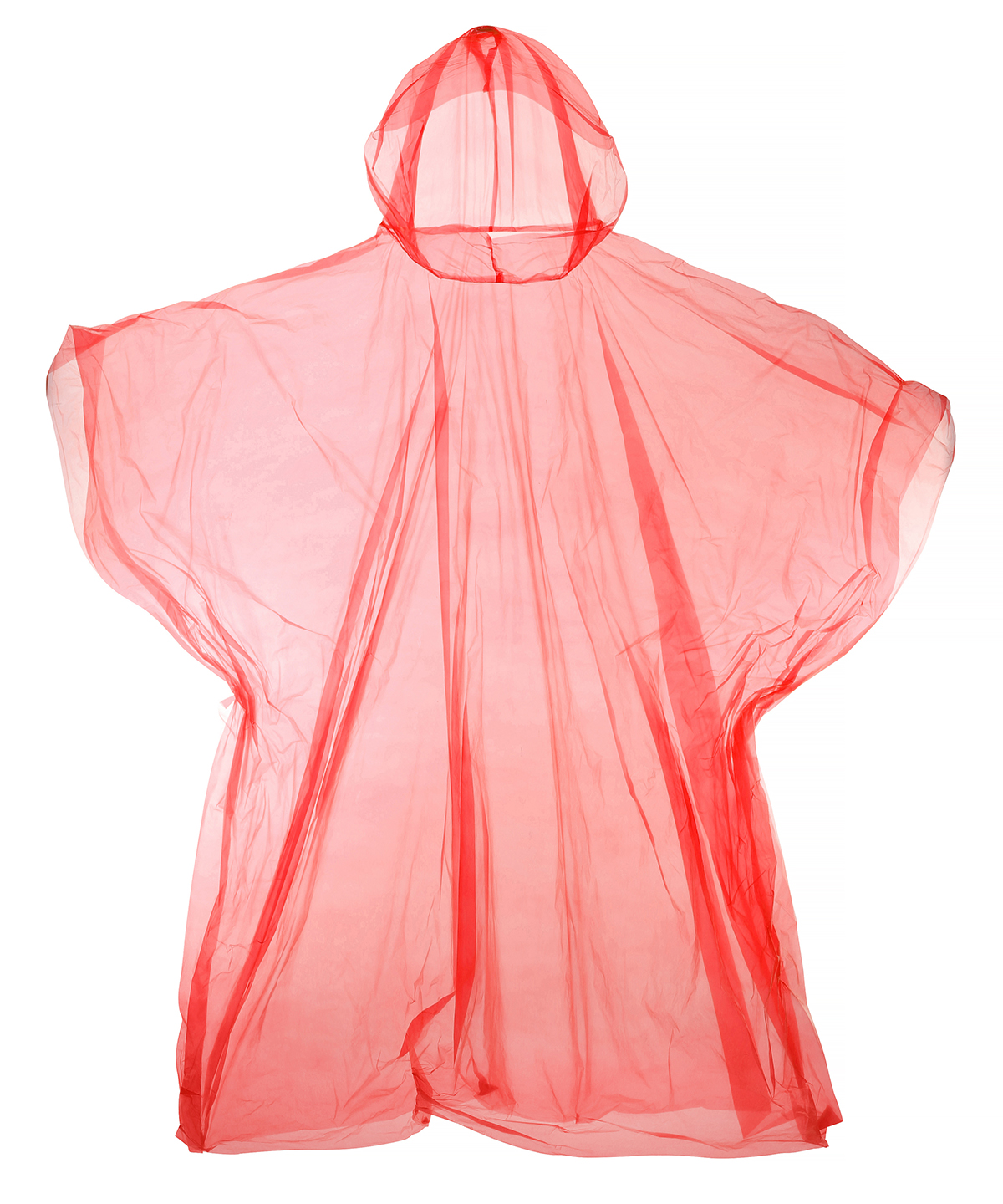 Emergency Hooded Plastic Poncho Red Size One Size
