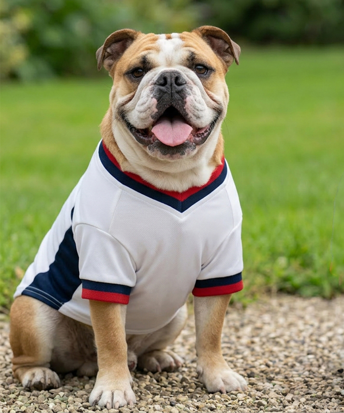 Dog’s football t-shirt worn