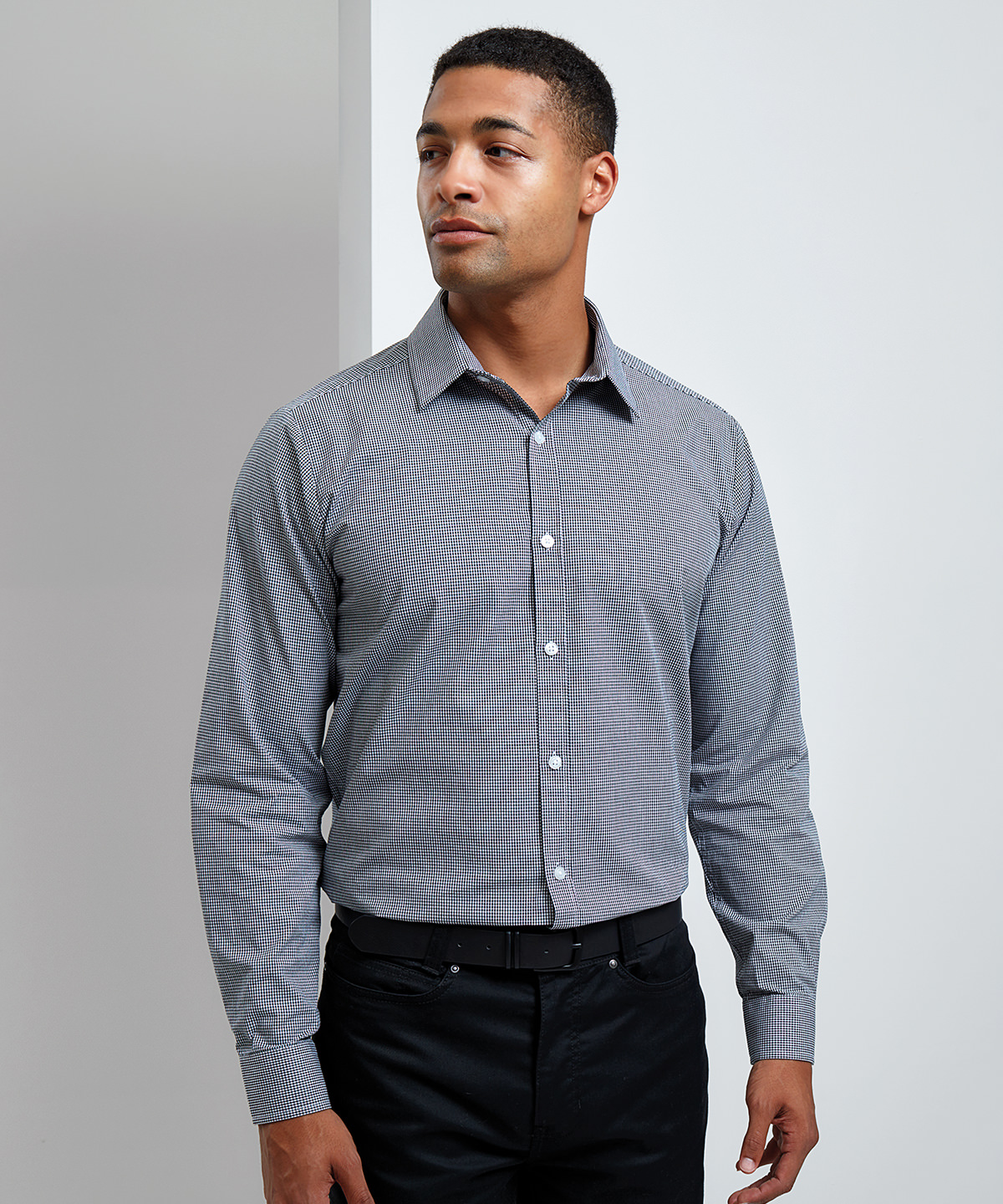 Picture of Microcheck (Gingham) long sleeve cotton shirt