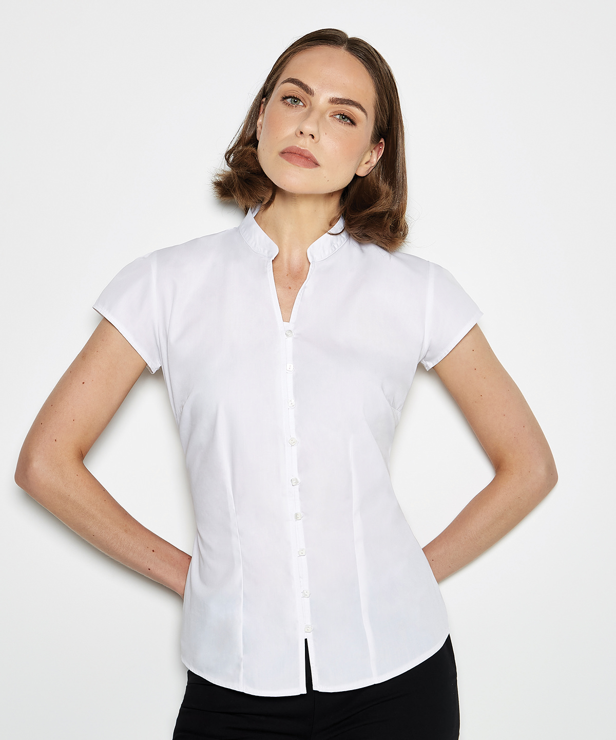 Picture of Women's continental blouse mandarin collar cap sleeve (tailored fit)