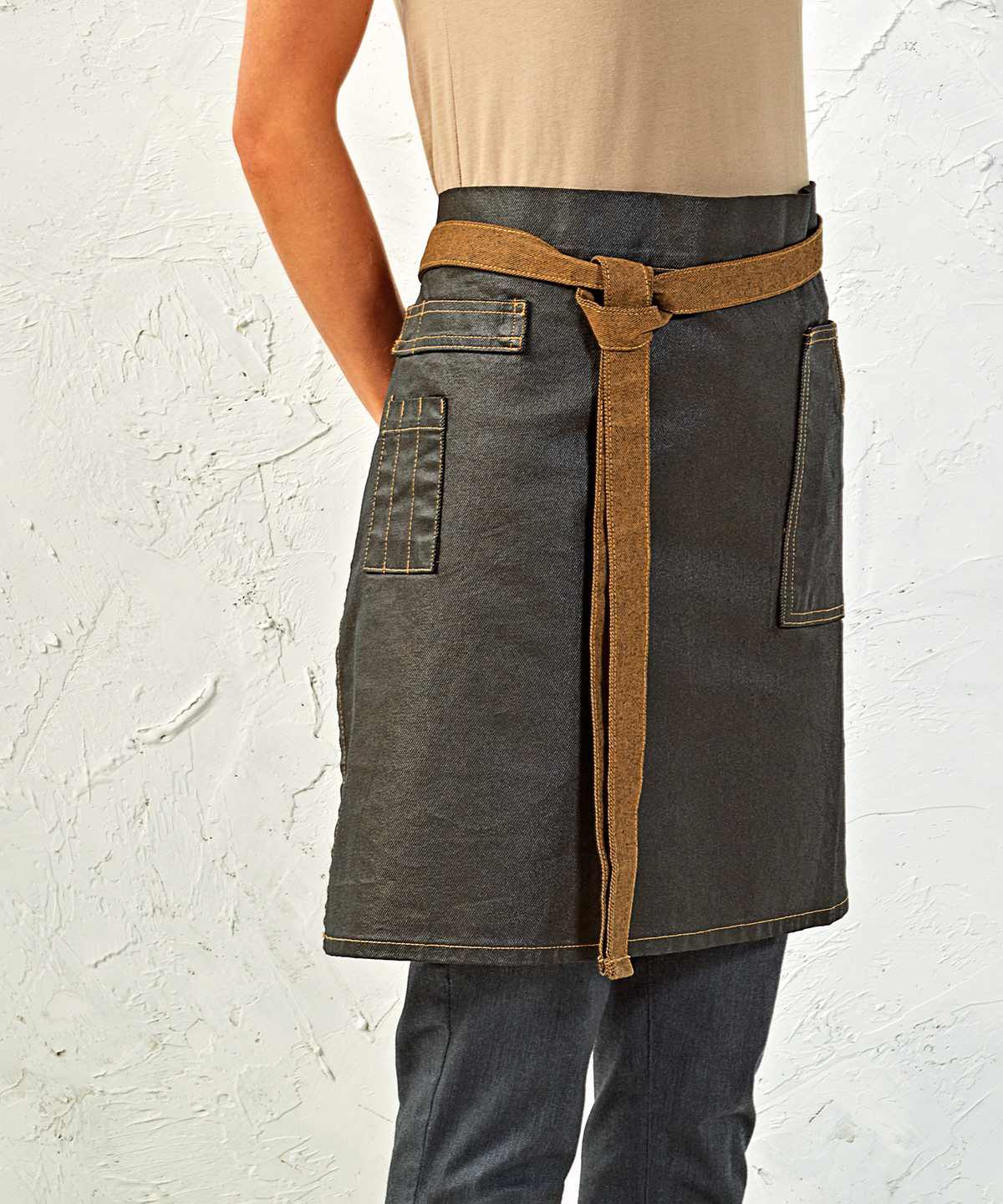 Division waxed-look denim waist apron