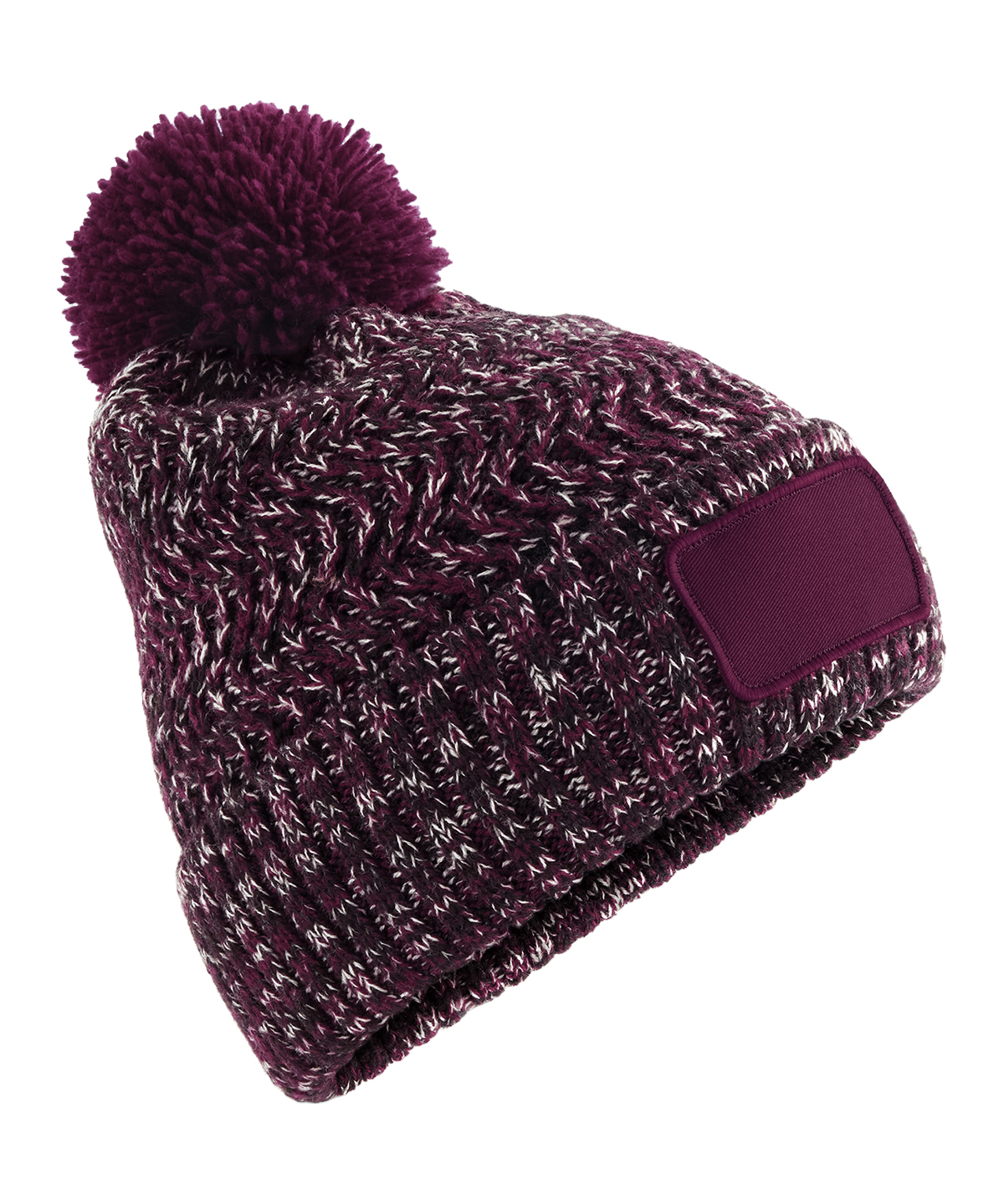 Beechfield Ramble Patch Pom-pom Beanie B331 in Burgundy Twist